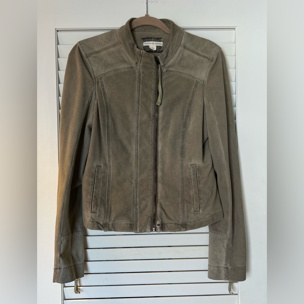 Peyton Jensen tan size L stretch moto jacket full zipper with snaps